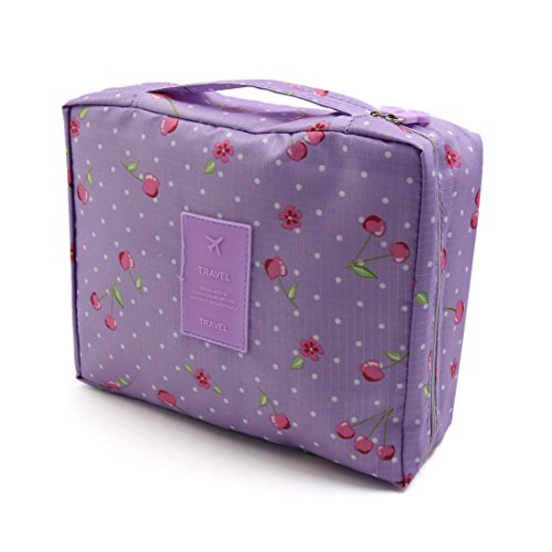 Ruilogod Purpurroter Kirschmuster Reißverschluss Tragbare Frau Makeup Kosmetiktasche Organizer Aufbewahrungstasche von Ruilogod