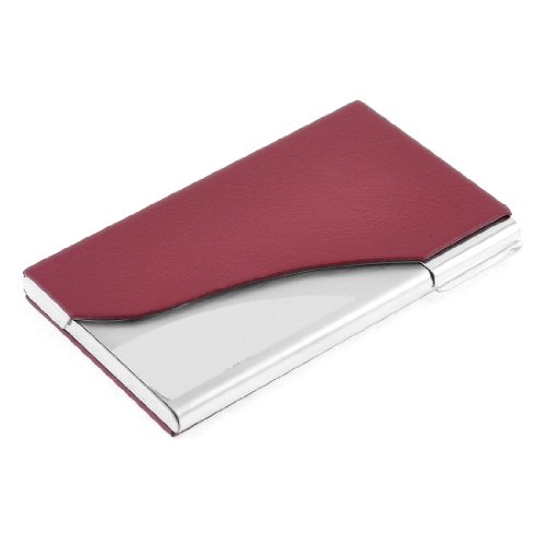 Ruilogod Red Litchi Print Press Closure Faux Lederbeschichteter Metall Visitenkarteninhaber von Ruilogod