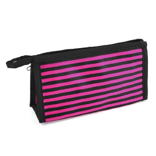 Ruilogod Reisen Schwarz Fuchsia Polyester Streifen-Muster-kosmetischer Beutel für Frau von Ruilogod