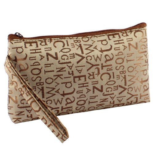 Ruilogod Reißverschluss Buchstaben Muster grau kosmetische Make-up-Tasche Geldbörse W Handgelenkband von Ruilogod