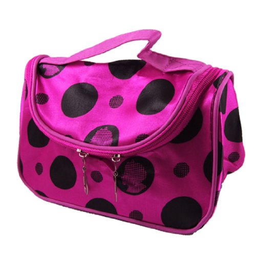 Ruilogod Reißverschluss Pocket Black Dot Print Tiefrosa Make-up Kosmetiktasche Fall für Frauen von Ruilogod
