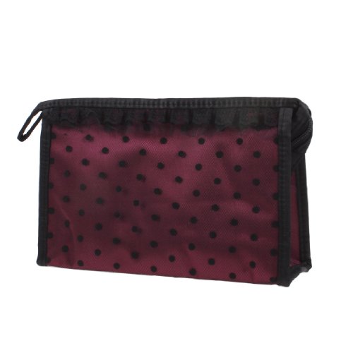 Ruilogod Reißverschluss Schließung Schwarzer Punkte Mesh Lace Makeup Kosmetische Organizer Handtasche Burgund von Ruilogod