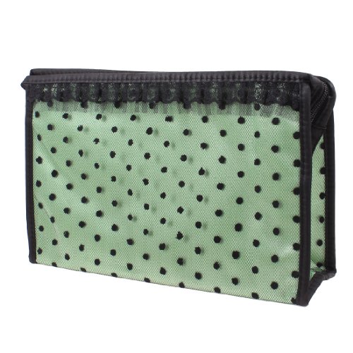 Ruilogod Reißverschluss Schließung schwarz punktiertes Mesh Spitze Makeup Kosmetische Organizer Handtasche grün von Ruilogod
