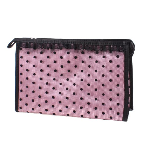 Ruilogod Reißverschluss Verschluss schwarz punktiertes Mesh-Spitze Makeup Kosmetischer Organizer Handtasche Rosa von Ruilogod