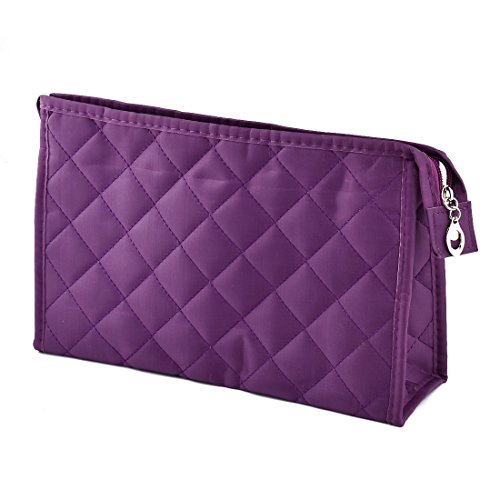Ruilogod Rhombus Muster Polyester Dame Frau Kosmetik Make-up Reißverschluss Halter Tasche Lila von Ruilogod