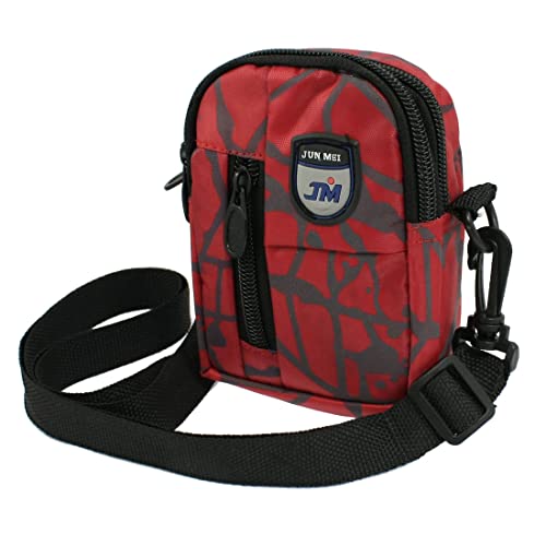 Ruilogod Rote graue Leinwand 3 Reißverschluss-Taille-Schultertasche für Kameratelefon von Ruilogod