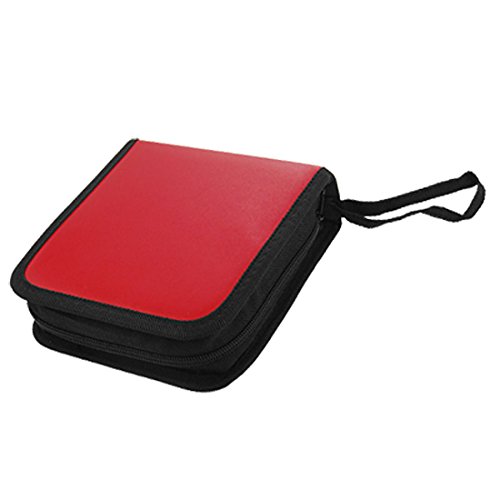 Ruilogod Roter Faux-Leder-Cover-Reißverschluss 40 Stück -Disc-Taschenhalter von Ruilogod