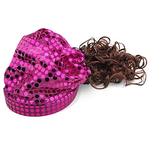 Ruilogod Schöne Glittery Amaranth Mädchens Curly-Hut-Kappe Perücke von Ruilogod