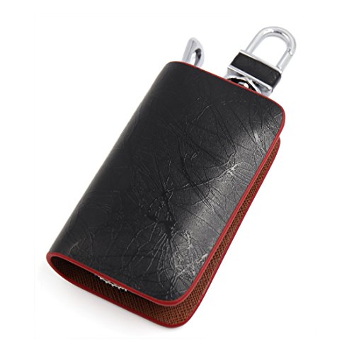 Ruilogod Schwarz Rot Border Brown Futter Faux-Leder-Männer Schlüsselanhänger Fall ändert Halter-Mappen für Auto von Ruilogod