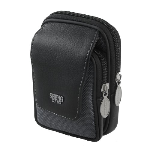 Ruilogod Schwarz Textured Nylon 2 Compartments Reißverschluss Handy vertikale Tasche von Ruilogod