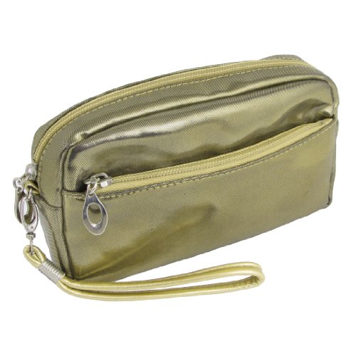 Ruilogod Schwarzer Goldton 2 Fächer W Mirror Reißverschluss Kosmetiktasche Geldbörse für Dame von Ruilogod