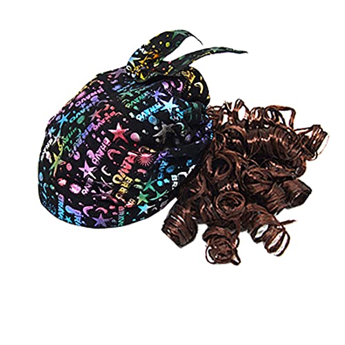 Ruilogod Schwarzer Mütze-Hut mit brauner lockiger Perücke-Faux-Haarteil für Mädchen von Ruilogod