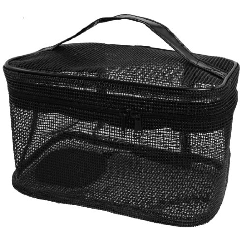 Ruilogod Schwarzer Reißverschluss aushöhlen Make-up-Kosmetiktasche-Halter Organizer W-Spiegel für Frauen von Ruilogod