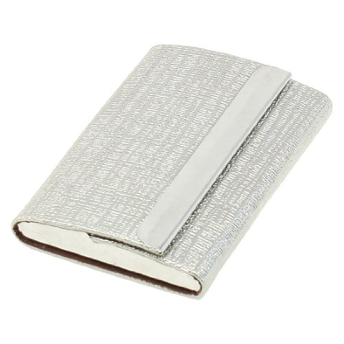Ruilogod Spiegel Polish Metall detailliert graue strukturierte Faux Leder Visitenkarteninhaber Fall von Ruilogod