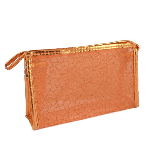 Ruilogod Tragbare orange Kunstleder-Rahmen Block Prints Meshy bildet kosmetische Kasten-Beutel von Ruilogod