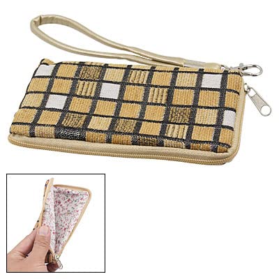 Ruilogod Überprüftes Muster Metallic Inlay Stoff Geldbörse L-Form Zipptelefonbeutel von Ruilogod