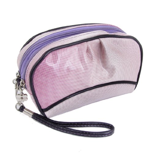 Ruilogod Weiße Fuchsia 2 Fächer Punkte drucken Zipper Kosmetiktasche Geldbörse von Ruilogod
