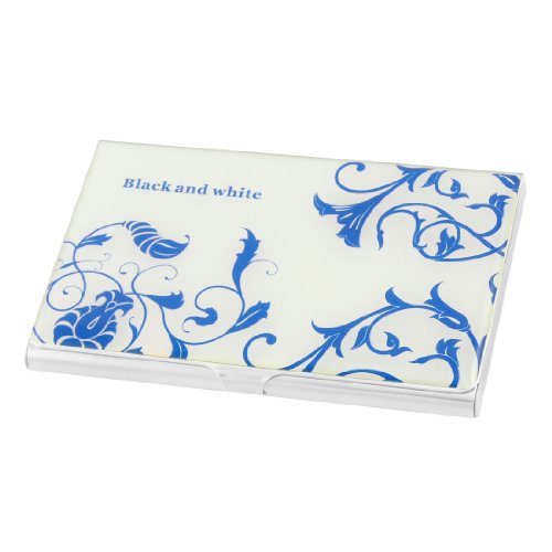 Ruilogod Weißer Hintergrund Blaue Blumenmuster Edelstahl Kredit Name Kartenhalterkasten von Ruilogod
