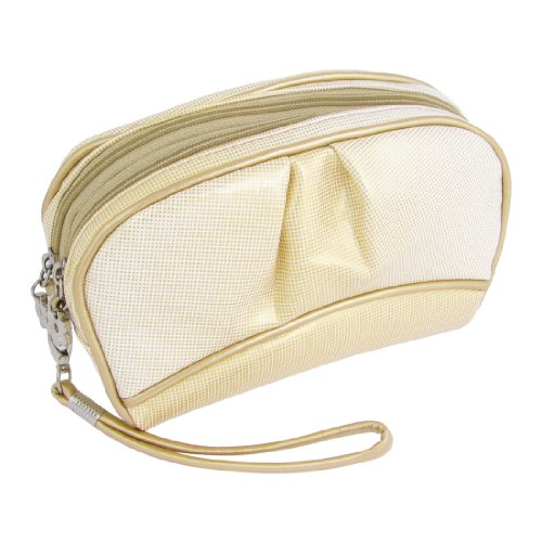 Ruilogod Weißgold Tone 2 Fächer Punkte Drucken Zipper Kosmetiktasche Geldbörse von Ruilogod