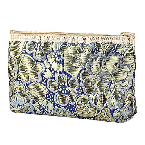 Ruilogod emb Röre Kosmetische Tasche Make-Up Case Kultur Organizer Goldton Blau von Ruilogod
