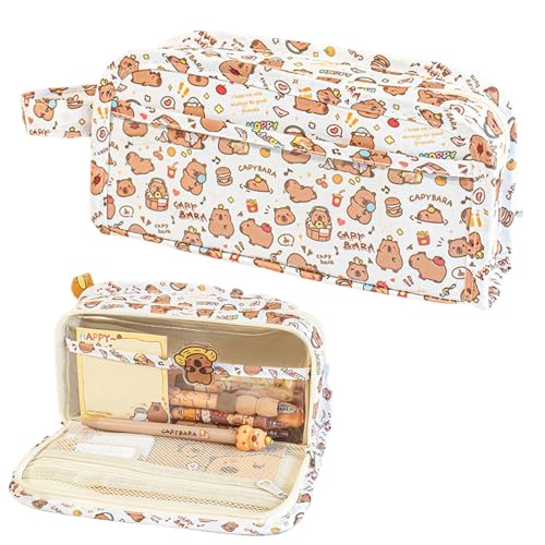 Ruilonghai Niedliches Capybara-Federmäppchen, Cartoon-Federmäppchen | Bleistiftbeutel Organizer Briefpapier Aufbewahrungstasche Mehrschichtiges Capybara-Stiftetui | Federmäppchen mit großem von Ruilonghai