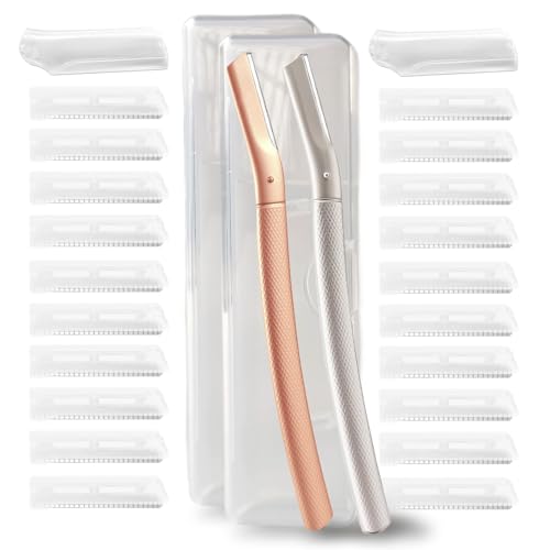 Ruimooto 2 Stk. Augenbrauenrasierer mit 20 Stück rostfrei Rasierklingen, Gesichtshaarentferner für Frauen aus Hochwertiger Metall，Augenbrauentrimmer Gesichtsrasierer für Augenbrauen, Roségold, Silber von Ruimooto