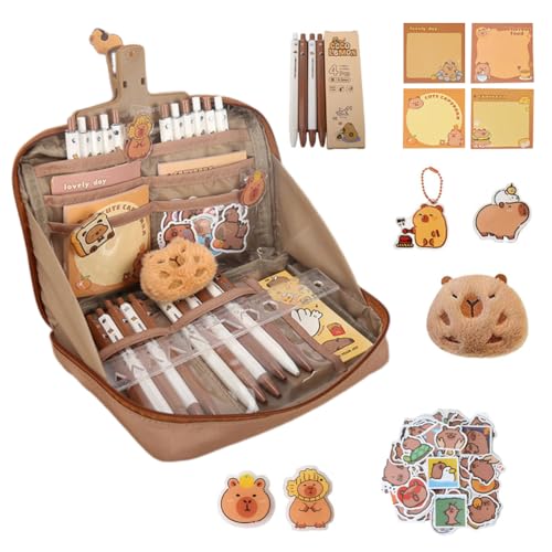 Ruioomeep Capybara Schreibwaren Set, Capybara Federmäppchen Mit Stifte, Clips, Aufkleber Und Mehr, Süßes Schreibwaren Geschenkset Für Kinder, Schreibwaren für Büro, Schule, Kinder und Studenten von Ruioomeep
