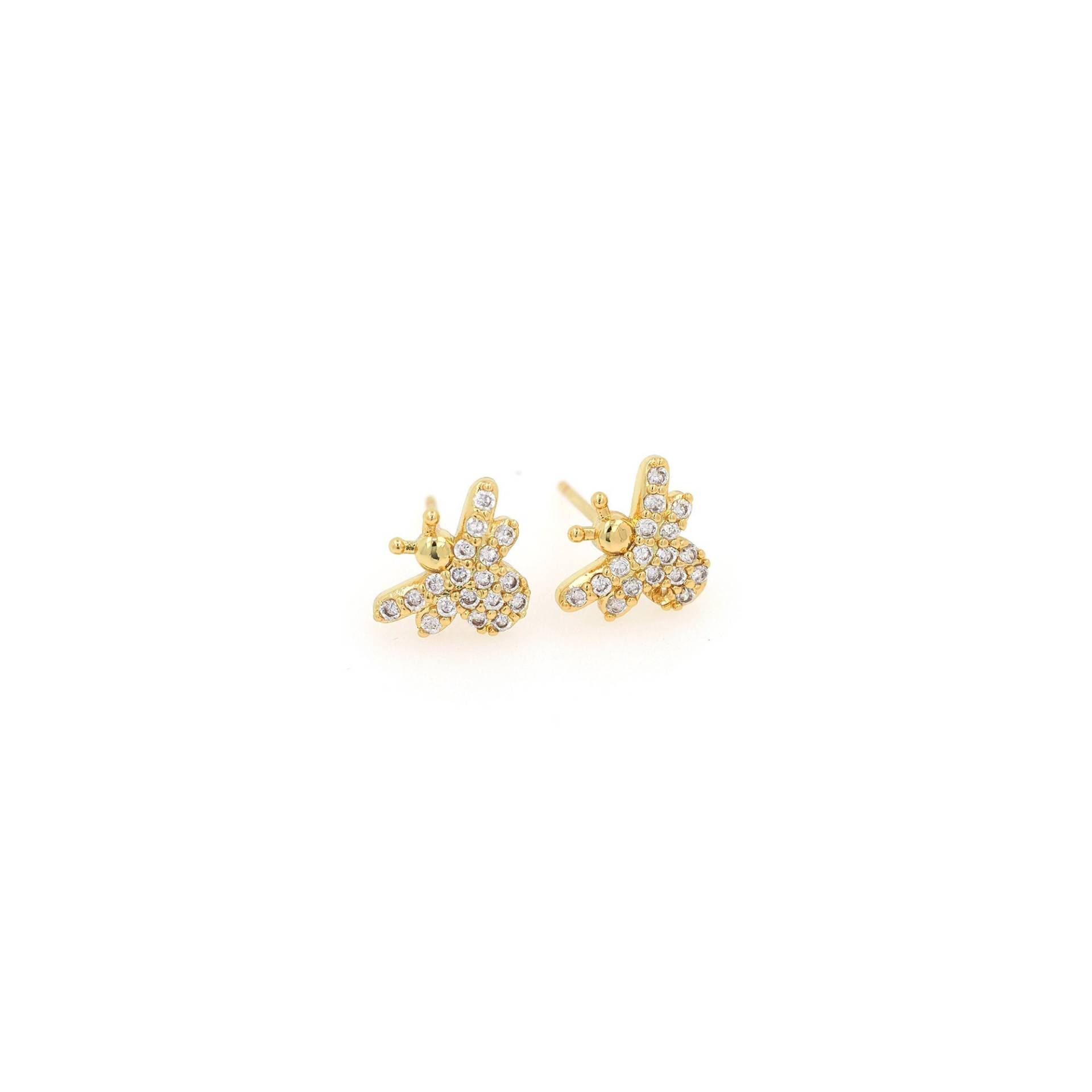 18K Gold Filled Biene Ohrstecker, Zierliche Ohrringe, Charm, Mode Micropavé Cz Geschenk Für Sie, 8.8x11mm von RuishaJewelry