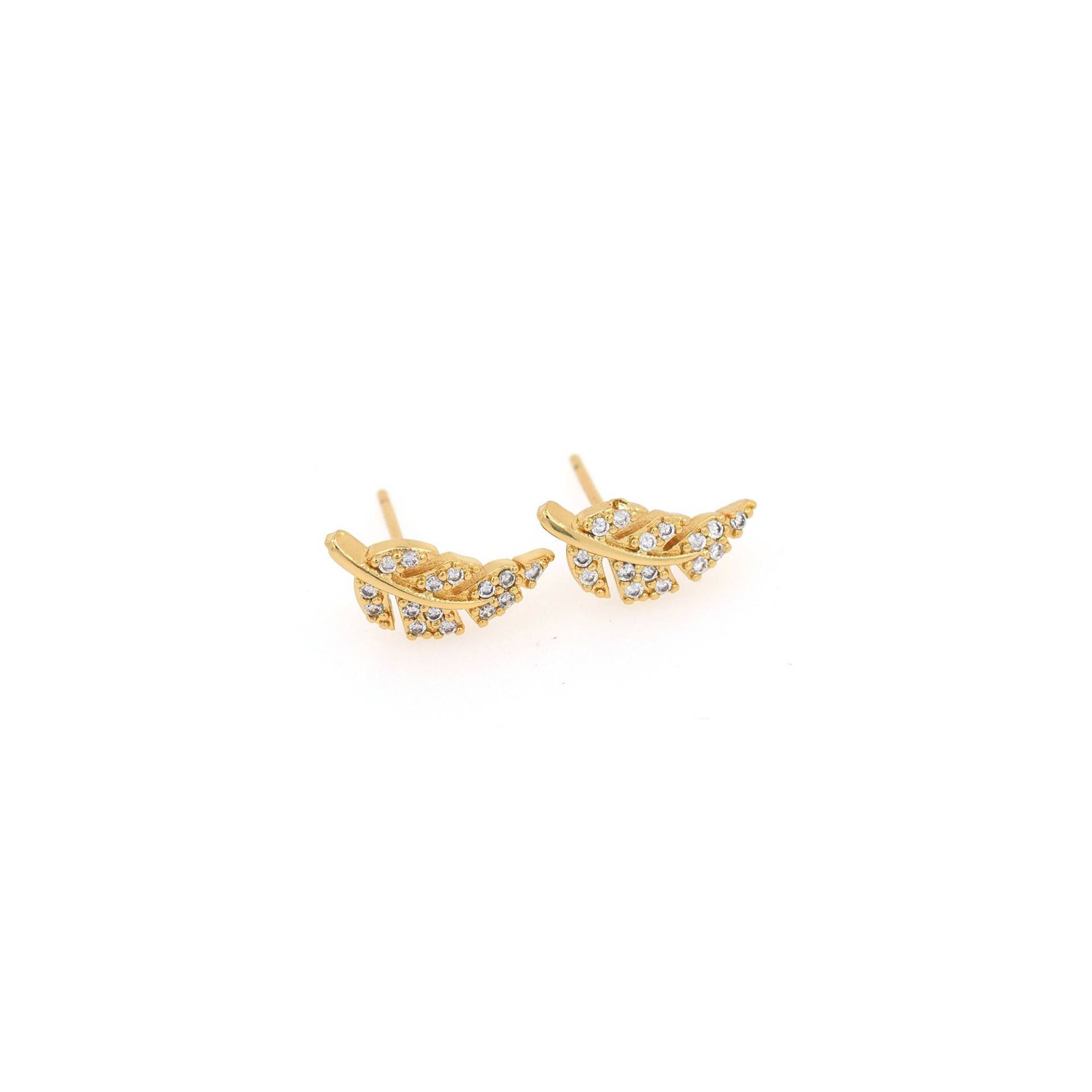 18K Gold Filled Blatt Ohrstecker, Zierliche Ohrringe, Anhänger, Mode Micropavé Cz Geschenk Für Sie, 6x13mm von RuishaJewelry