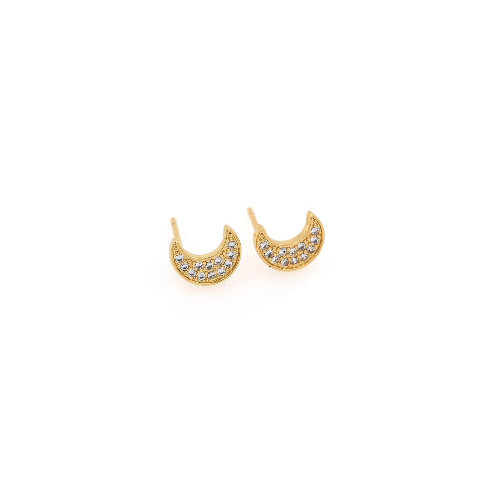 18K Gold Filled Mond Ohrstecker, Zierliche Ohrringe, Anhänger, Mode Micropavé Cz Halbmond Geschenk Für Sie, 8, 5x6, 8 Mm von RuishaJewelry