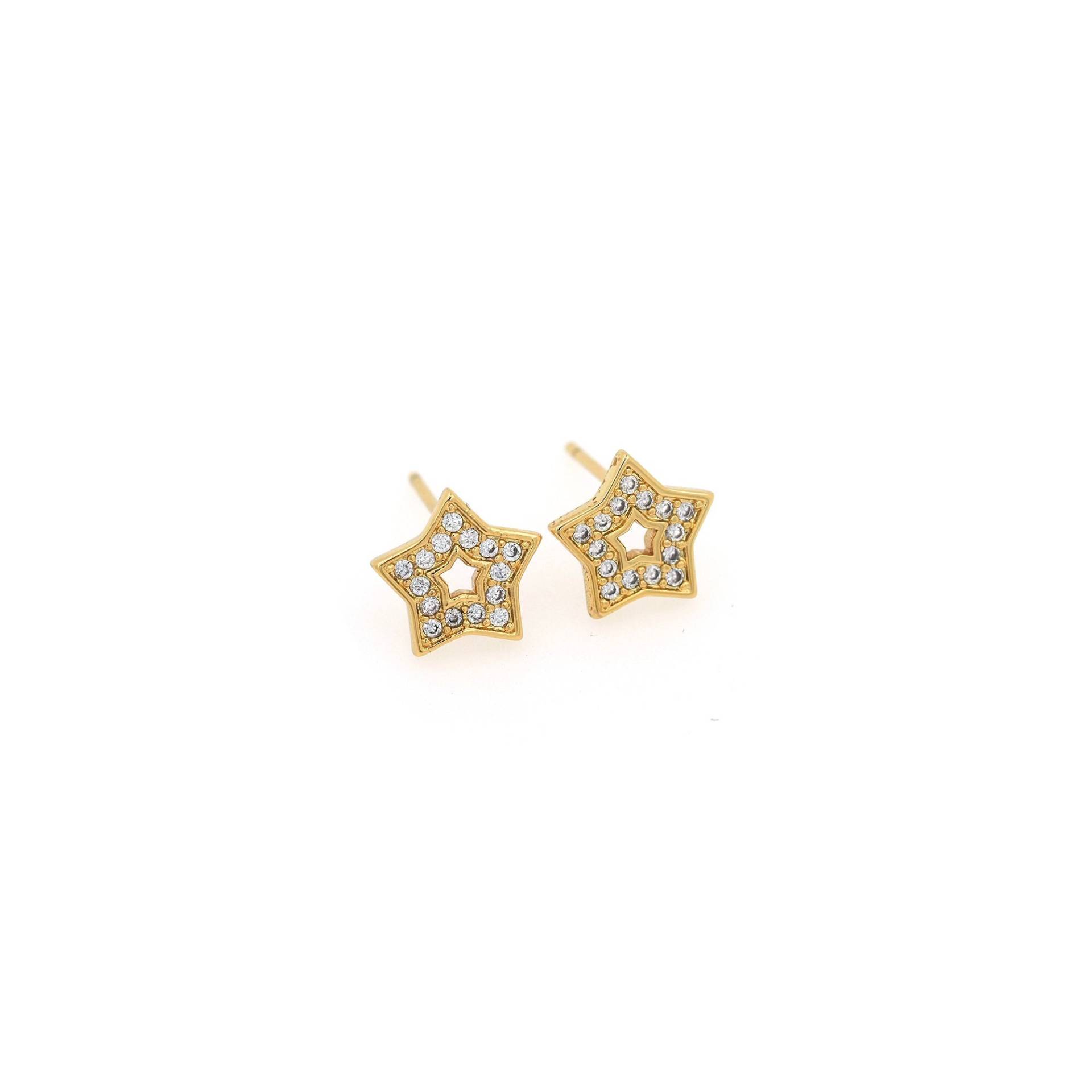 18K Gold Filled Stern Ohrstecker, Zierliche Ohrringe, Charm, Mode Micropavé Cz Geschenk Für Sie, 9x9mm von RuishaJewelry