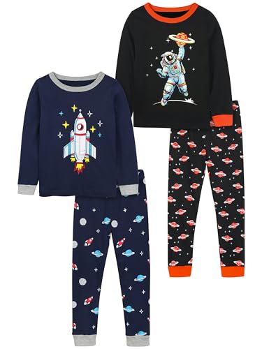 Ruisita 2-teiliges Kinder-Jungen Langarm Baumwoll-Winterhemd und Hose weiche Baumwollkleidung mit Dinosaurier Traktor Weltraum-Motiv von Ruisita