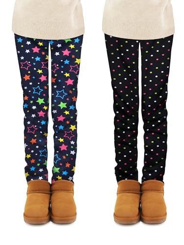 Ruisita 2er-Pack Winter-Leggings für Mädchen, warme Dicke Leggings mit Fleece-Futter für Kinder, knöchellange Bedruckte Stretchhosen von Ruisita