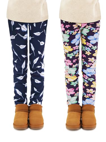 Ruisita 2er-Pack Winter-Leggings für Mädchen, warme Dicke Leggings mit Fleece-Futter für Kinder, knöchellange Bedruckte Stretchhosen von Ruisita