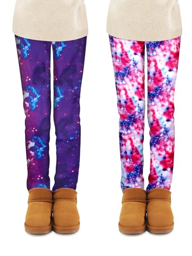 Ruisita 2er-Pack Winter-Leggings für Mädchen, warme Dicke Leggings mit Fleece-Futter für Kinder, knöchellange Bedruckte Stretchhosen von Ruisita