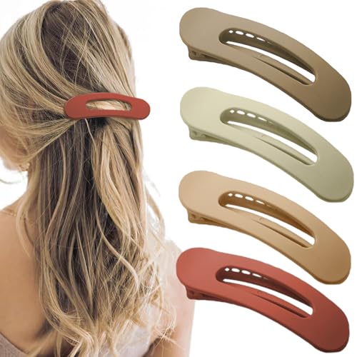 RUISPEED 4 Stück Flache Haarkrallen mit Starker Haftung – Große Claw Clips für Damen & Mädchen, Nicht Rutschend für Dickes & Feines Haar, Matt Optik von Ruispeed