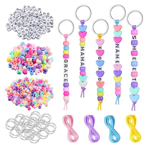 RUISPEED 566-teiliges Perlen-Set für Schlüsselanhänger, Bastelset Kinder ab 6 Jahren, Bunte Alphabet-Perlen zum Selbermachen, Geschenk für Mädchen, DIY Schmuck für Taschen & Rucksack (Herz, von Ruispeed