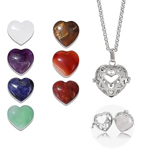 RUISPEED Herzförmige Heilsteine Kristall Set mit 8 Natürlichen Steinen Halskette zum Tragen und Entfernen Ideal als Spirituelles Geschenk für Frauen und Jugendliche von Ruispeed