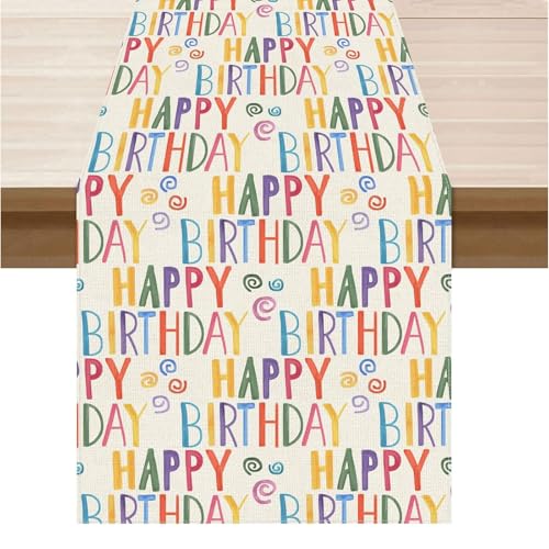 RUISPEED Rosa Tischläufer Geburtstag mit Happy Birthday Aufschrift, 180 x 35 cm, stilvolle Tischdeko für Frauen Mädchen Party, auch ideal als Tischdeko Einschulung 2025 von Ruispeed