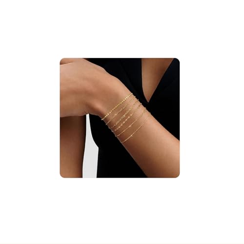 Ruispeed Stapelbare Gold Armreifen Damen 14K Goldbeschichtet Verstellbar Wasserdicht Trendiges Schmuckset Ideal als Geschenk von Ruispeed