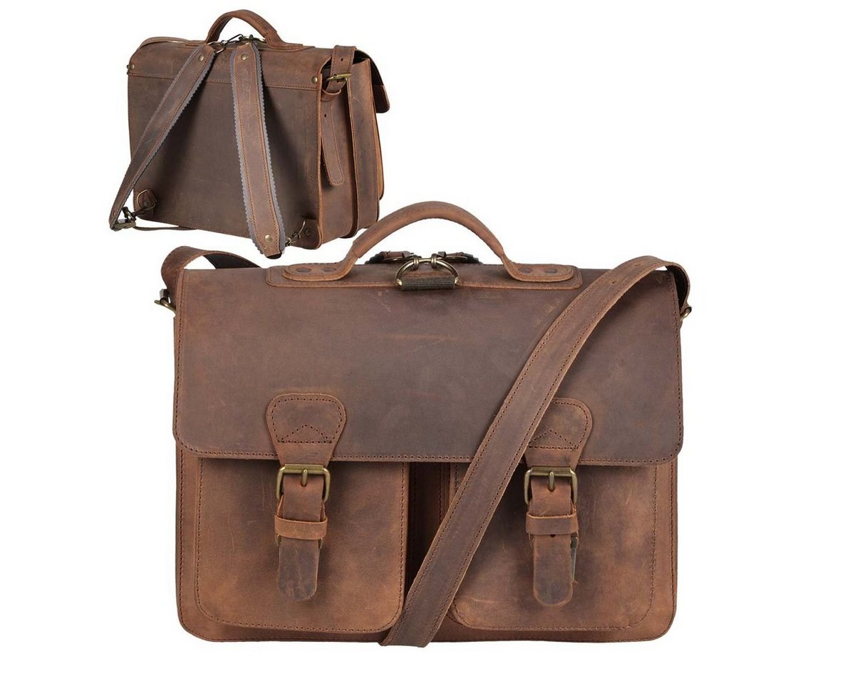 Ruitertassen Aktentasche Classic Satchel, 38 cm Lehrertasche mit 2 Fächern, auch als Rucksack zu tragen, Leder von Ruitertassen