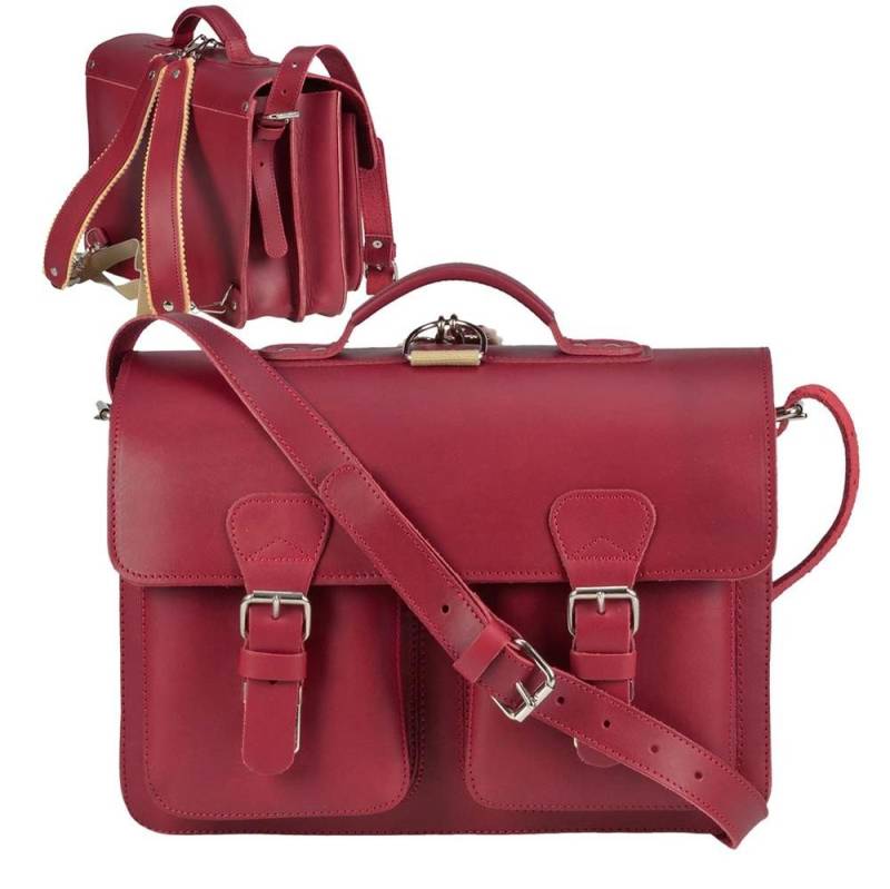 Ruitertassen Aktentasche "Classic Satchel" Damen Herren 38x27cm mit 2 Fächern, 38 cm Lehrertasche mit 2 Fächern, auch als Rucksack zu tragen, Leder von Ruitertassen