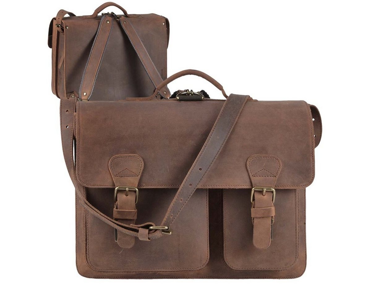 Ruitertassen Aktentasche Classic Satchel, 40 cm Lehrertasche mit 2 Fächern, auch als Rucksack zu tragen, Leder von Ruitertassen