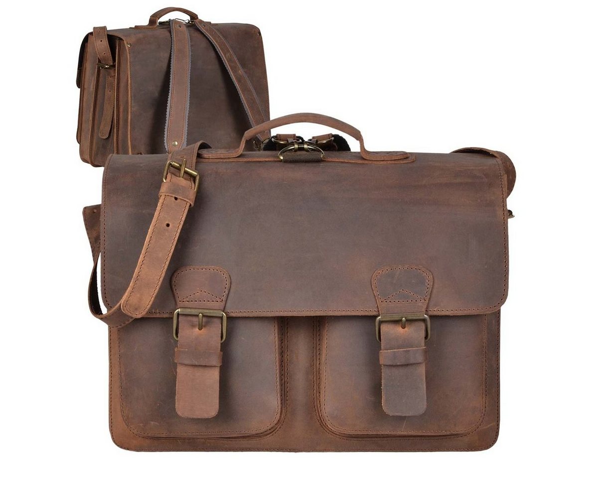 Ruitertassen Aktentasche Classic Satchel, 42 cm Lehrertasche mit 3 Fächern, auch als Rucksack zu tragen, Leder von Ruitertassen