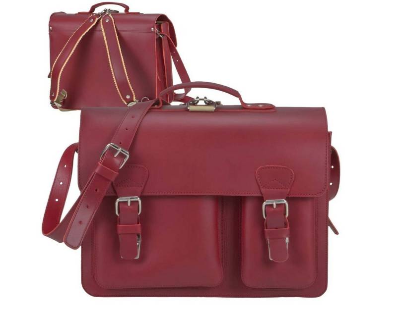 Ruitertassen Aktentasche "Classic Satchel" Damen Herren 40x30cm mit 2 Fächern, 40 cm Lehrertasche mit 2 Fächern, auch als Rucksack zu tragen, Leder von Ruitertassen