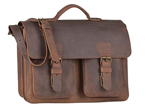 Ruitertassen kleine Aktentasche 38cm Herren Damen Leder Schultasche Ranger braun Lehrertasche 2 Fächer von RUITERTASSEN