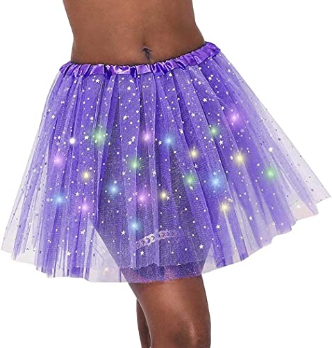 Ruiuzioong Damen Tüll Tutu Rock Sterne Pailletten Tutu Rock Mit LED Lampe Prinzessin Rock für Party Ballett Tanzen (Lila) von Ruiuzioong