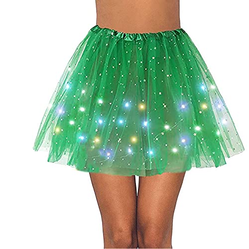 Ruiuzioong Damen Tüllrock Klassisch Tutu Faltenrock Sterne Pailletten Prinzessin Rock Mit LED Kleine Birne,für Dress Up Party Ballett Tanzen (Grün) von Ruiuzioong