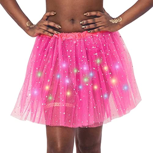 Ruiuzioong Damen Tüllrock Klassisch Tutu Faltenrock Sterne Pailletten Prinzessin Rock Mit LED Kleine Birne,für Dress Up Party Ballett Tanzen (Rosenrot) von Ruiuzioong