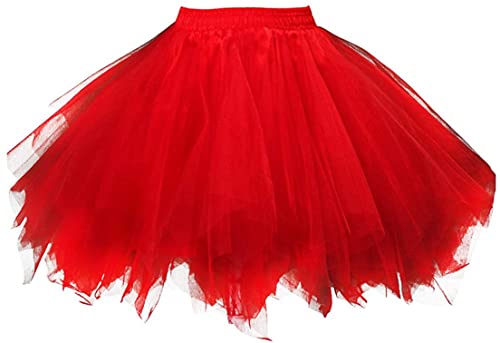 Ruiuzioong Damen Tüllrock tütü Rock 50er Rockabilly Petticoat Tutu Unterrock Kurz Ballett Tanzkleid Cosplay Ballkleid Abendkleid (S,Rot) von Ruiuzioong